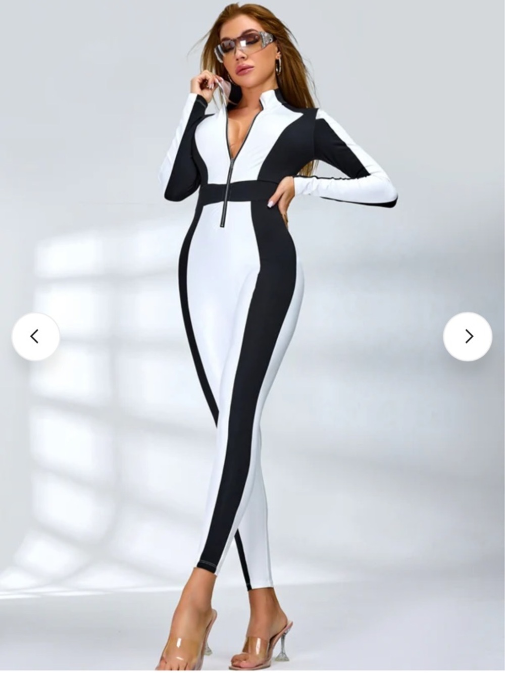 Women’s Contrast Zip-Front Jumpsuit - Black & White